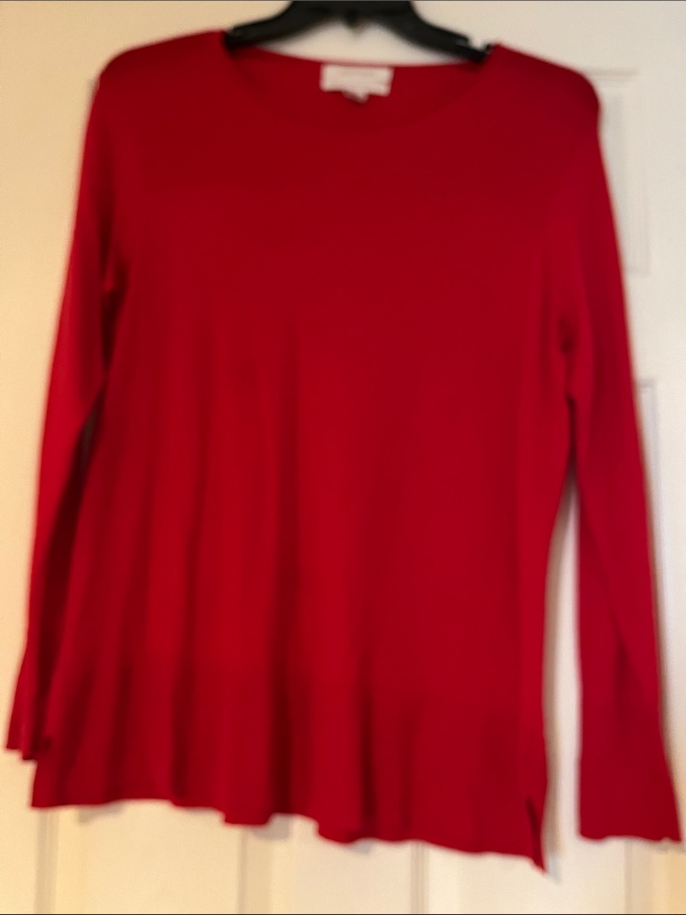Ellen Tracy Bright Red 100% Merino Wool Long Sleeve Crewneck Top